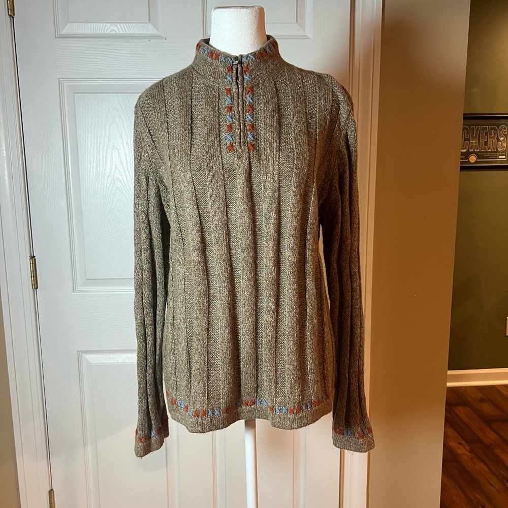 Woolrich Pullover Sweater Large Womens Brown Quarter Zip Long Sleeve Top